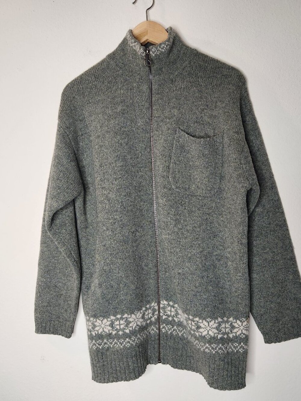 Semantiks Womens Large Gray Zip Cardigan Sweater Fair Isle